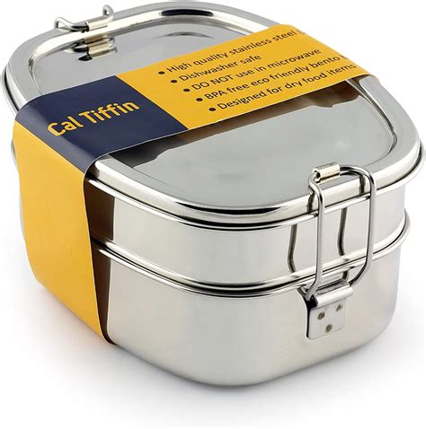 cal tiffin stainless steel bento box 40 oz|Cal Tiffin Stainless Steel SQUARE Bento Box food .